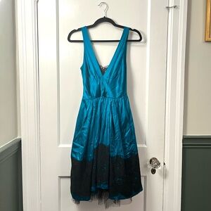 Plenty by Tracy Reese 2000s Teal and Black Silk Lace Party Dress